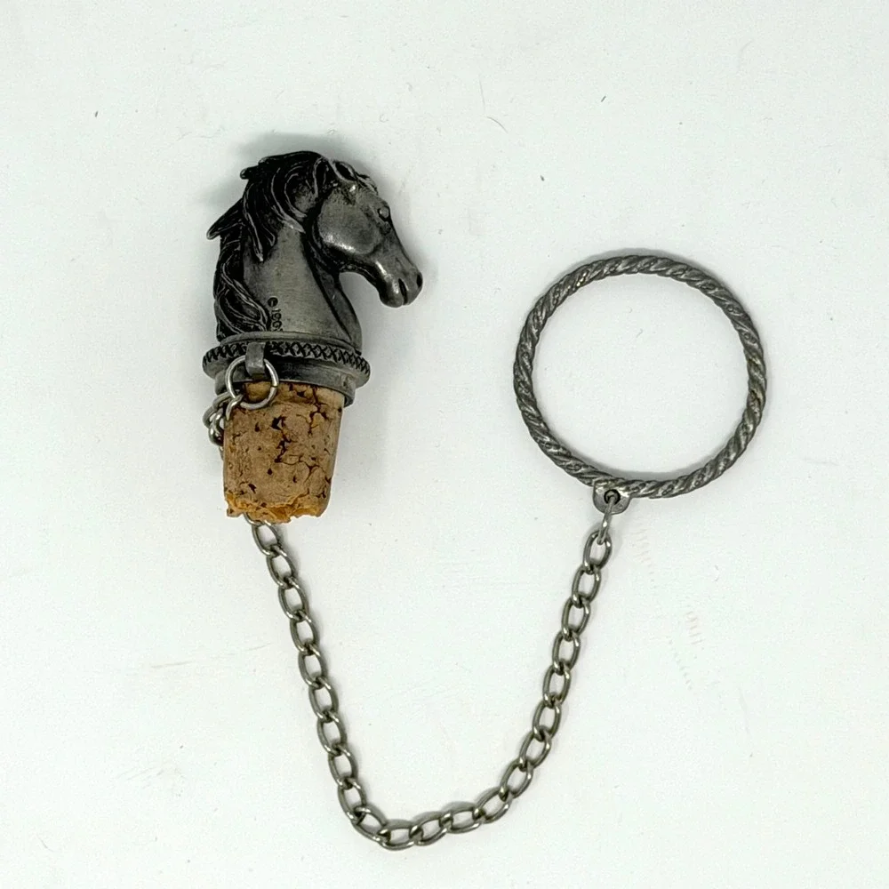 Vintage Pewter Horse Head Wine Bottle Stopper 1995 Silver Equestrian Excellent